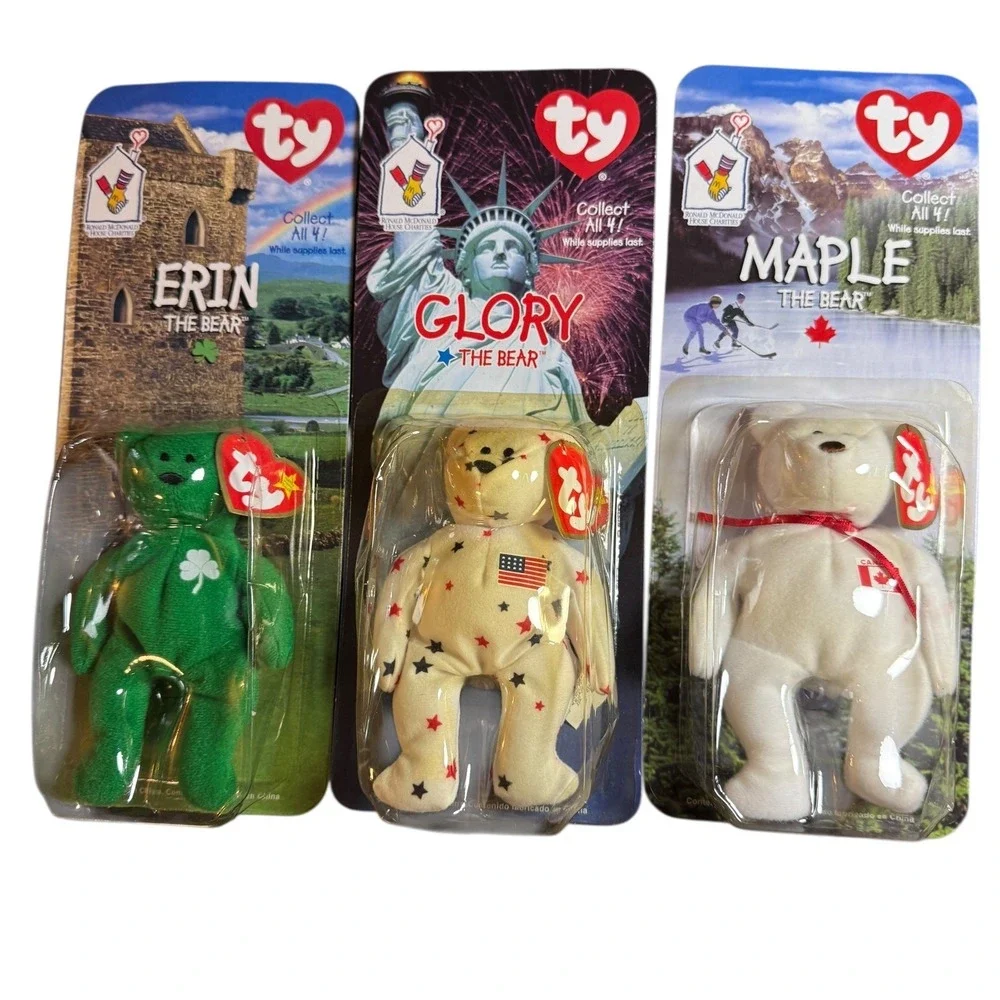 TY Teenie Beanie Baby Lot 3 Bears Glory Erin Maple US IRE CAN VTG McDonalds 1999